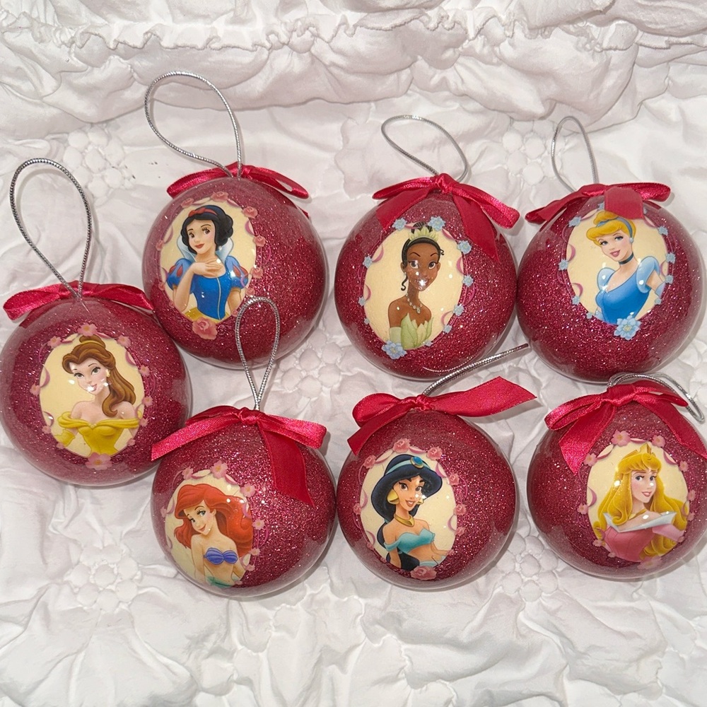 Disney Princess Pink Christmas Tree Holiday Ornaments Set Tiana Ariel Belle